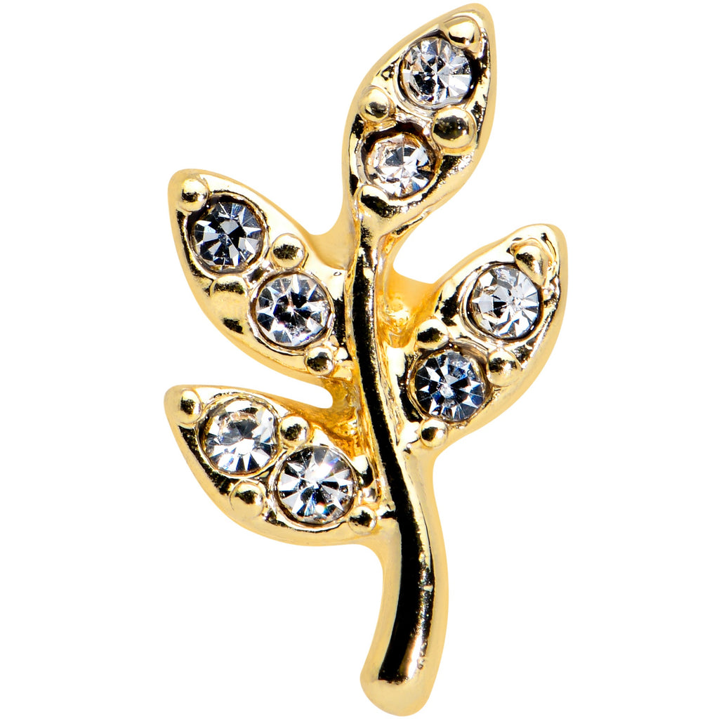 16G 1/4 Clear Gem Gold Tone Lush Leaves Cartilage Tragus Earring