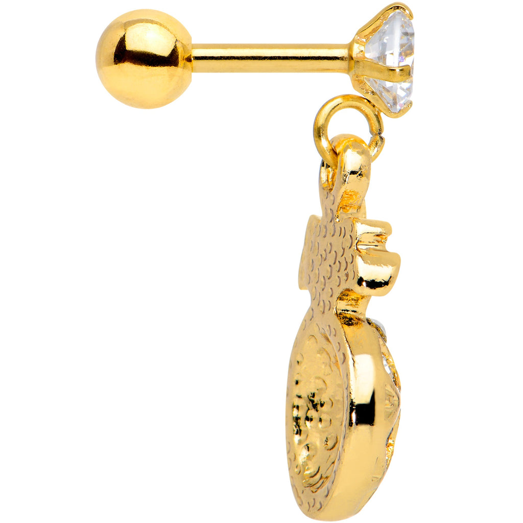 16G 1/4 Clear Gem Gold Tone Pineapple Dangle Cartilage Tragus