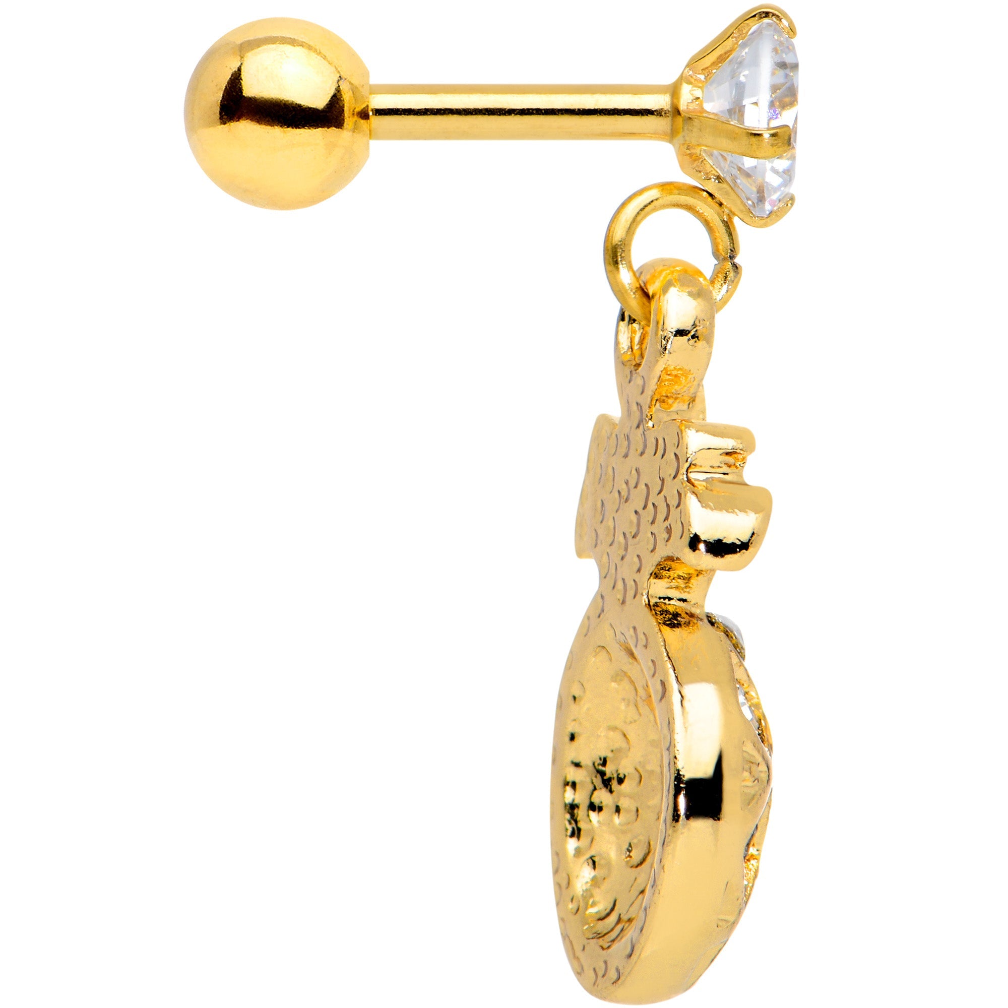 16G 1/4 Clear Gem Gold Tone Pineapple Dangle Cartilage Tragus