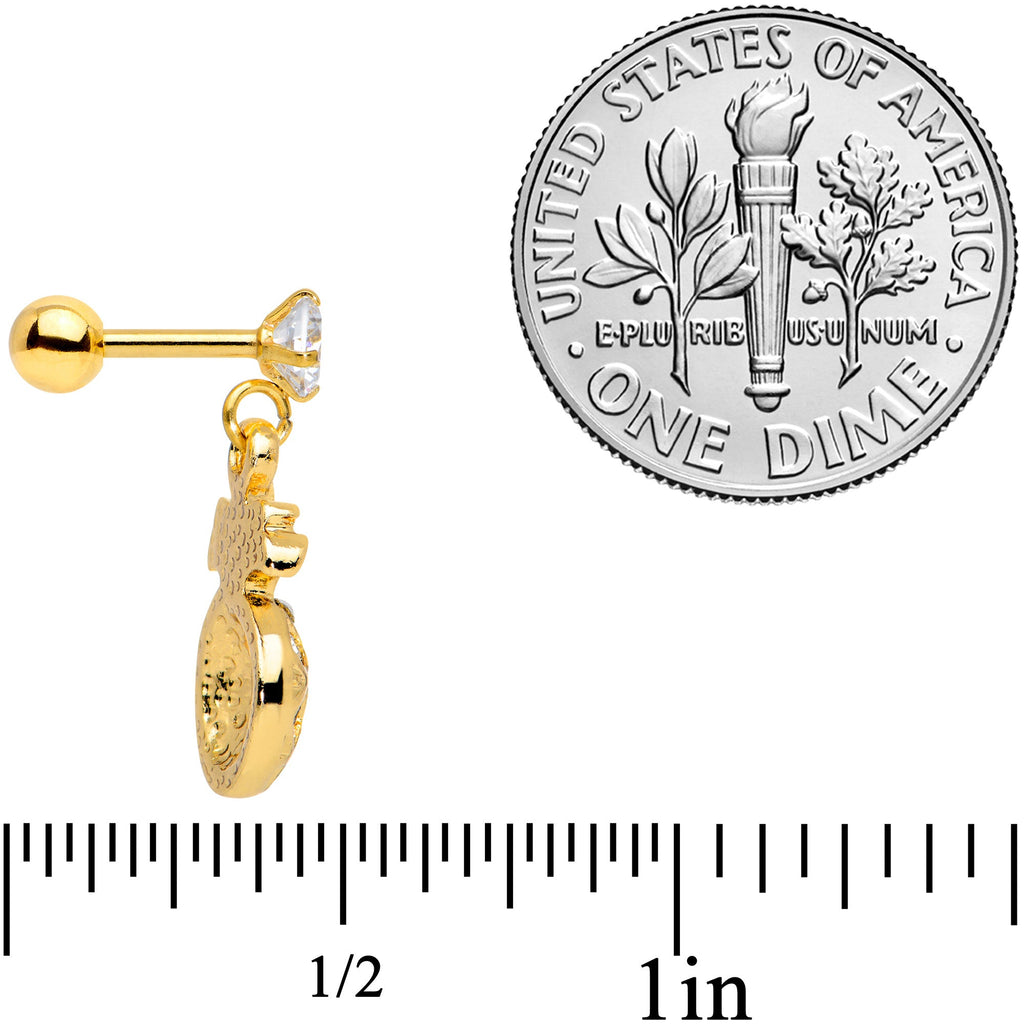 16G 1/4 Clear Gem Gold Tone Pineapple Dangle Cartilage Tragus