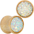 White Druzy Stone Wood Saddle Plug Set