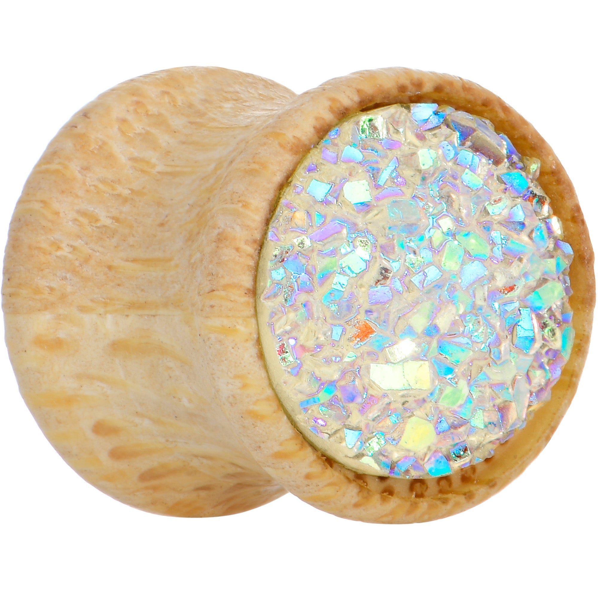 White Druzy Stone Wood Saddle Plug Set
