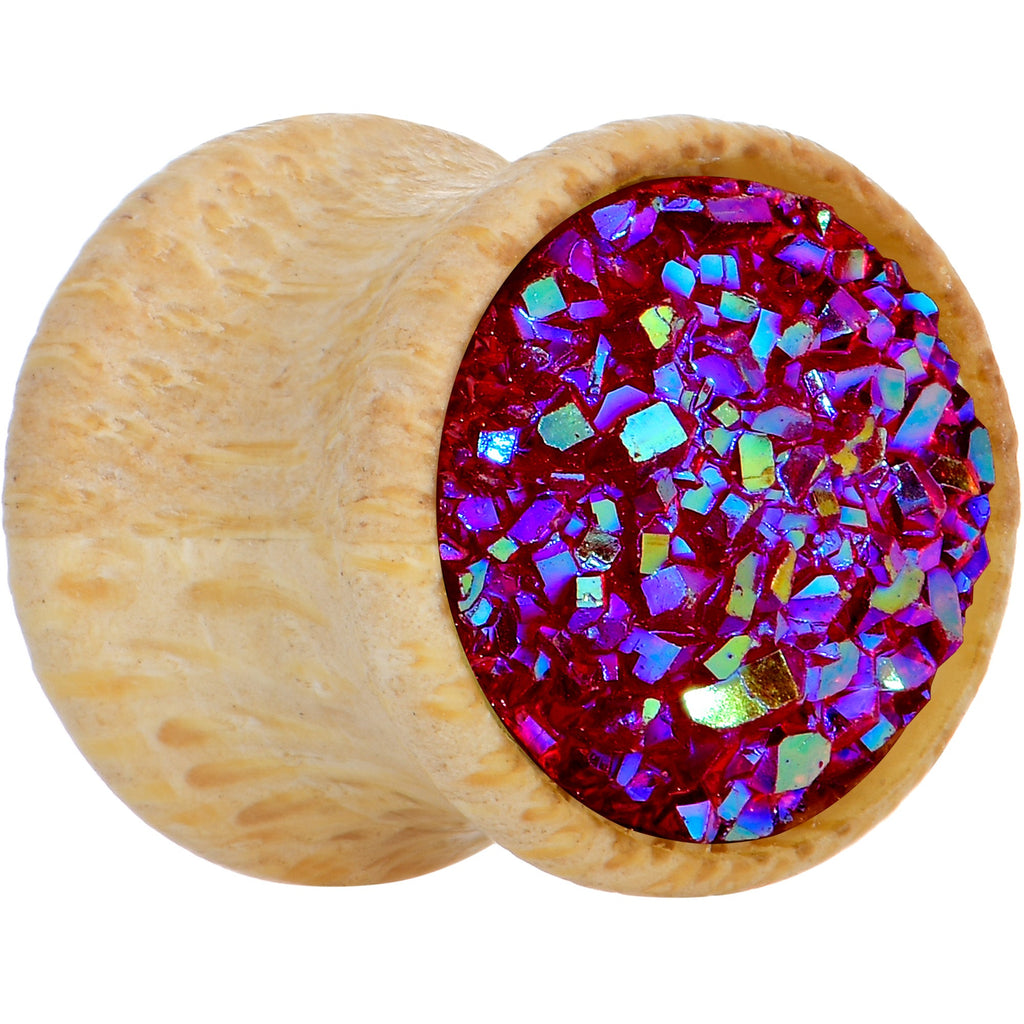 Pink Druzy Stone Wood Saddle Plug Set