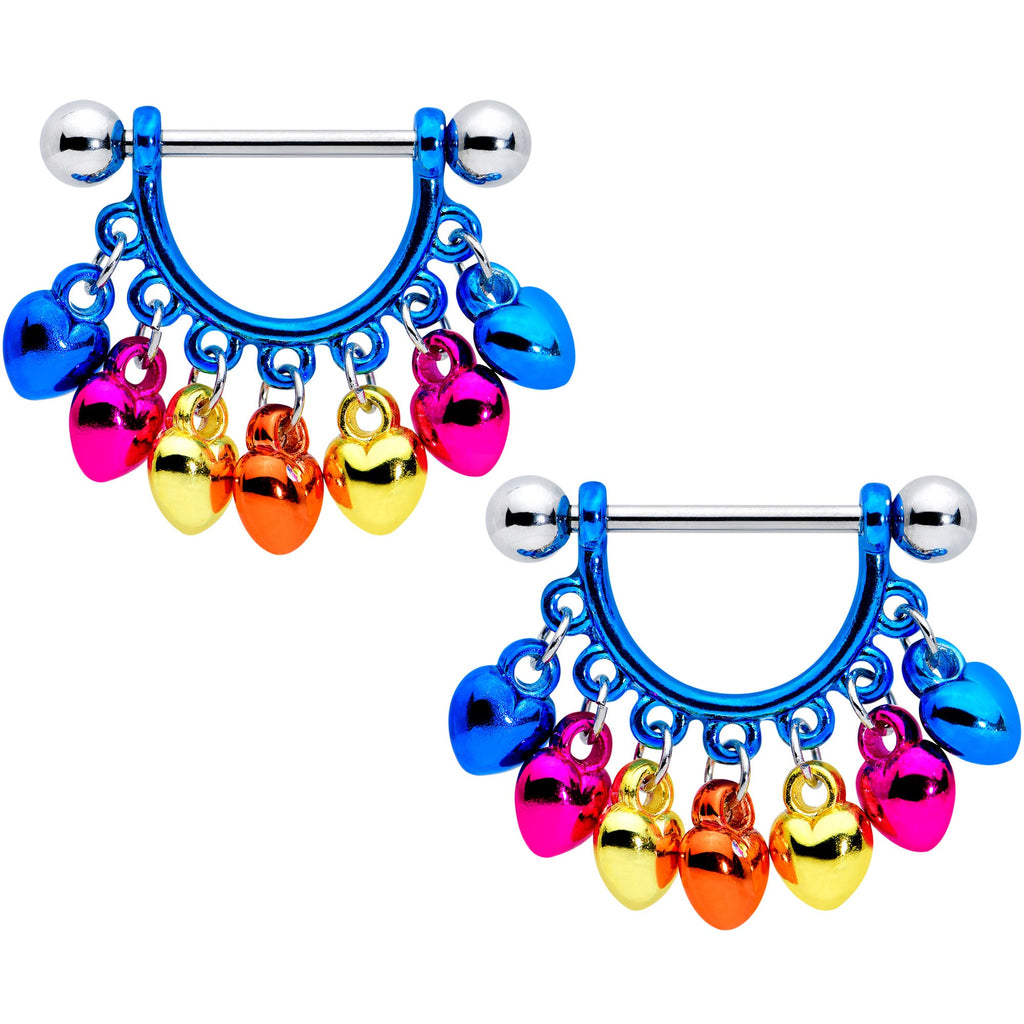 14G 9/16 Bulb Mardi Gras Dangle Nipple Shield Set