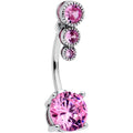 Pink CZ Gem Triple Drop Round Belly Ring