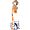 Clear CZ Gem Rose Gold Tone Triple Drop Round Belly Ring
