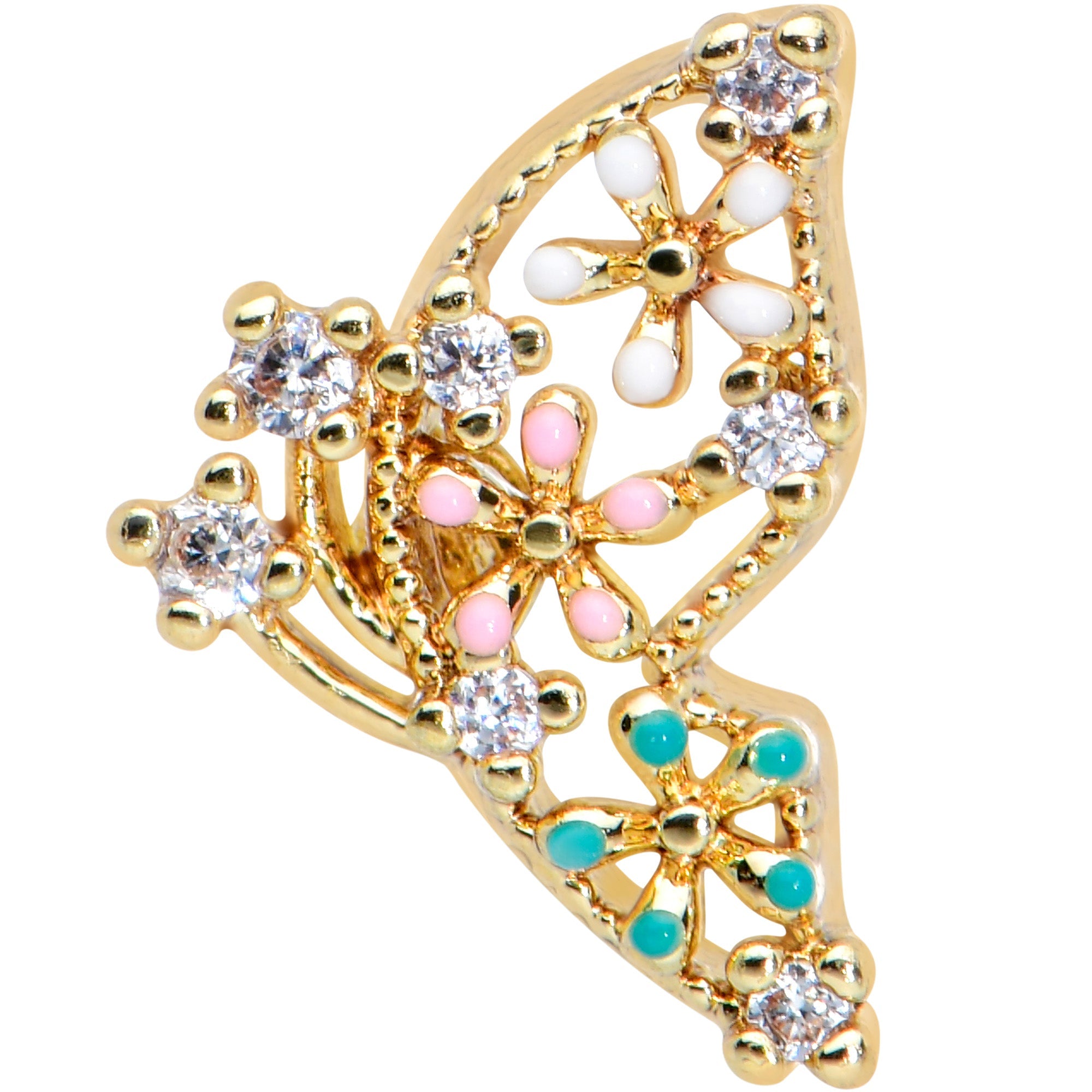 16G 1/4 Clear CZ Gem Gold Tone Abstract Butterfly Cartilage Tragus