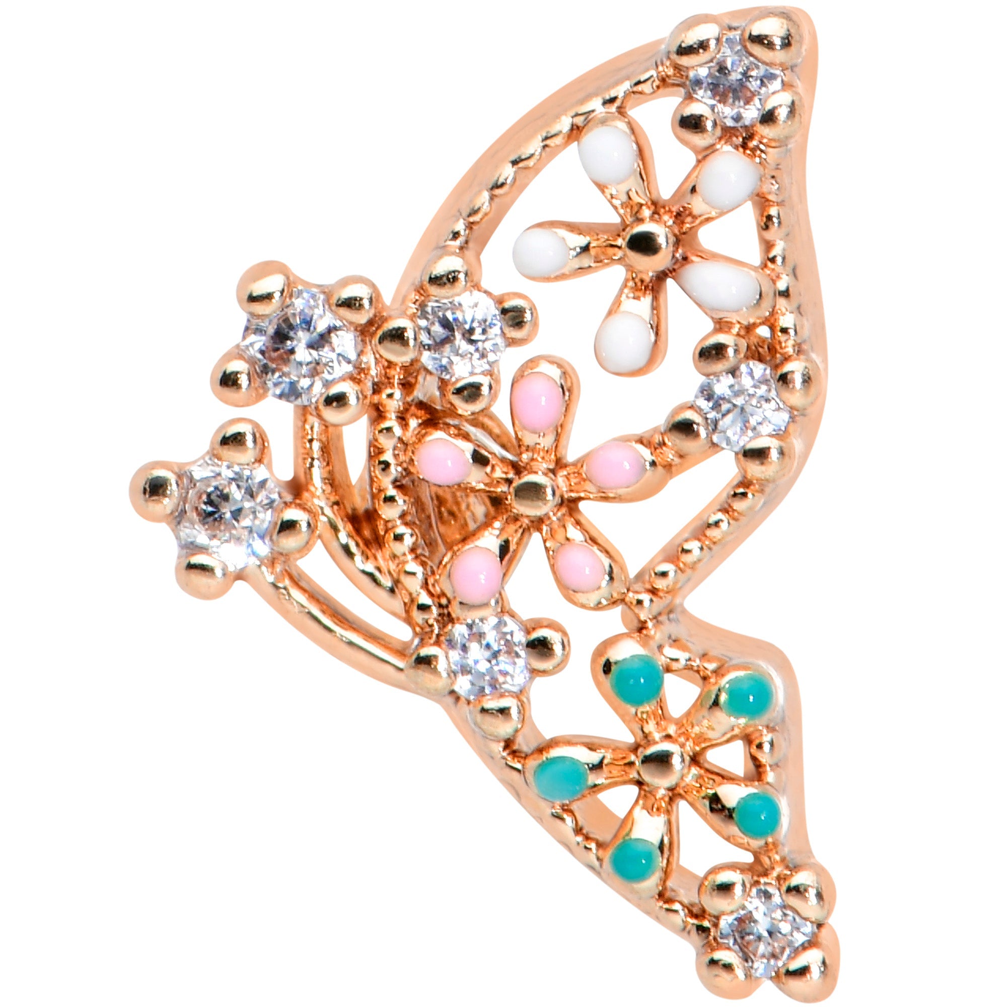 16G 1/4 Clear CZ Gem Rose Gold Tone Butterfly Cartilage Tragus