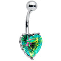 Blue CZ Gem Great Big Heart Valentines Day Belly Ring