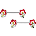 14G 9/16 Yellow Gem Queen Bee Flower Barbell Nipple Ring Set