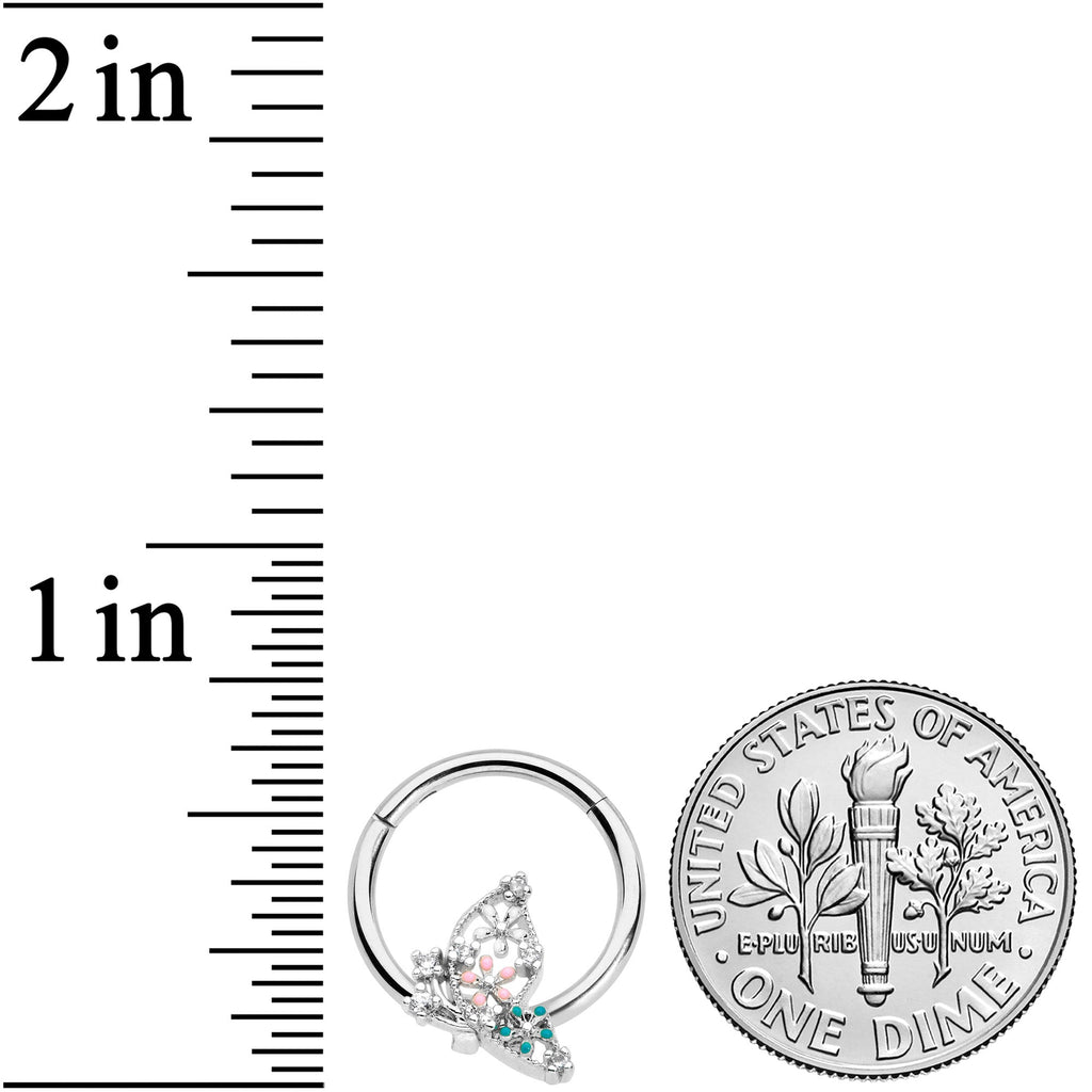 16G 3/8 Clear CZ Gem Abstract Butterfly Hinged Segment Ring