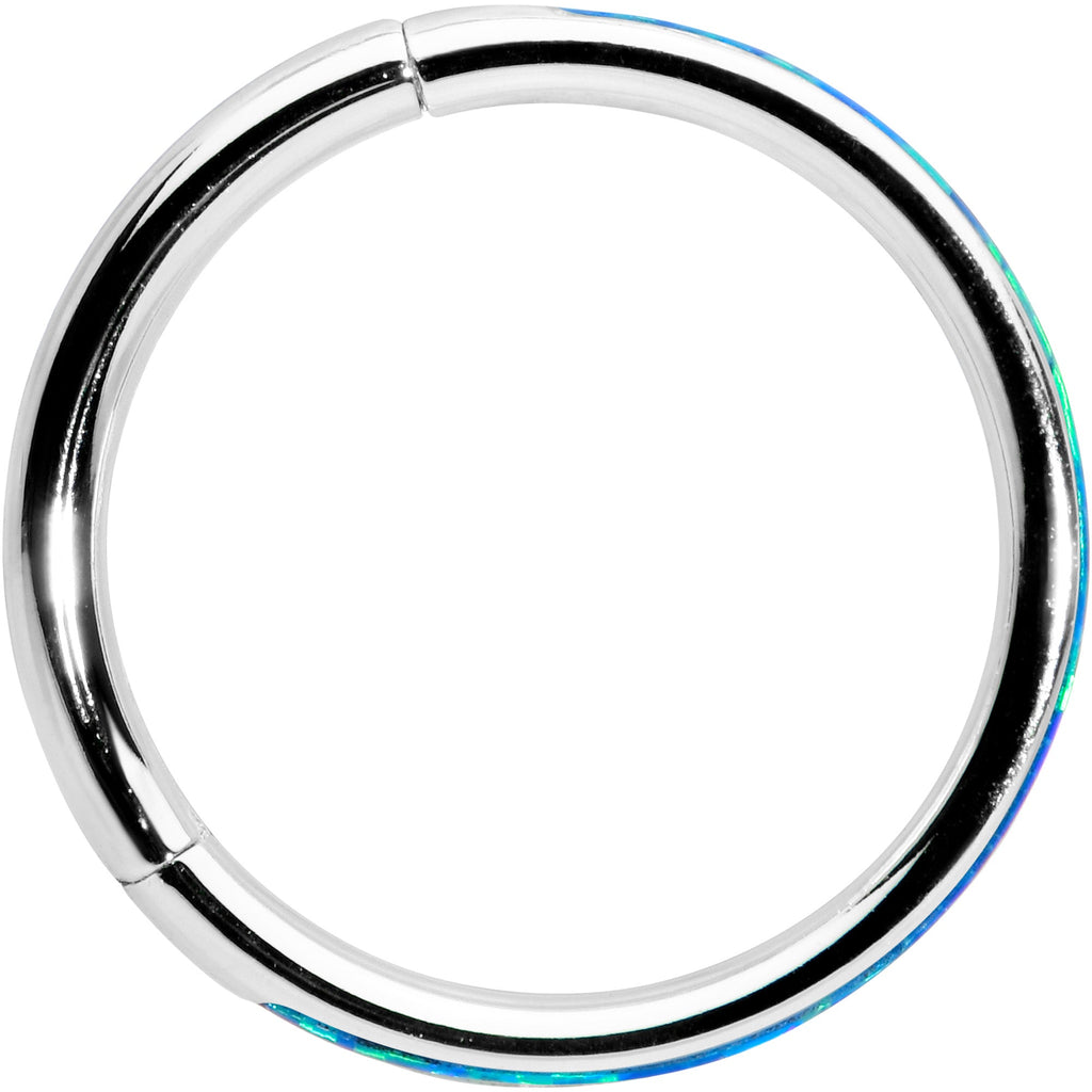 16G 3/8 Blue Synthetic Opal Forward Facing Hinged Segment Ring