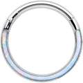 16G 3/8 White Synthetic Opal Bottom Curve Hinged Segment Ring