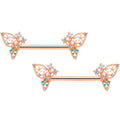 14G 9/16 Clear CZ Gem Rose Gold Hue Butterfly Nipple Ring Set