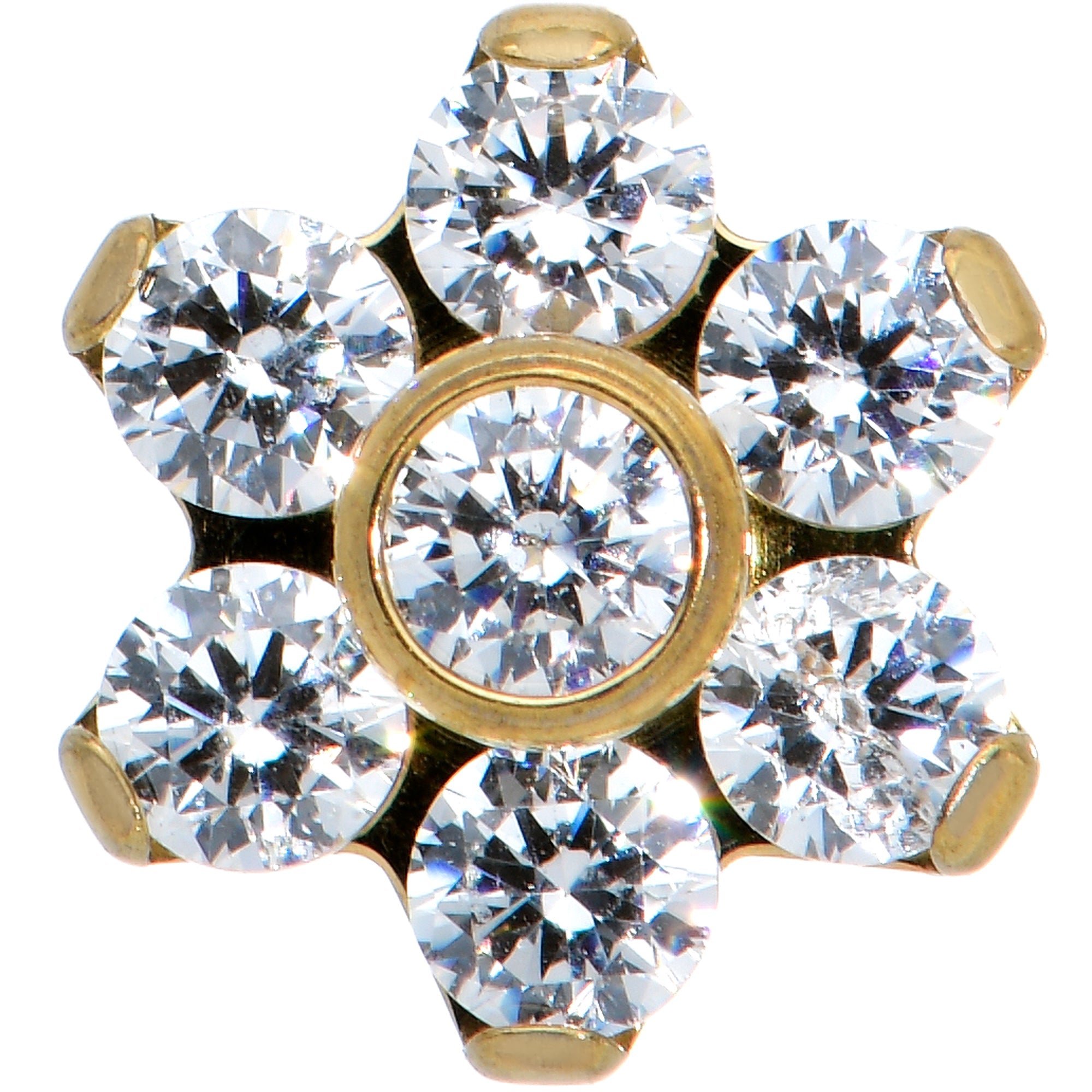 16G 1/4 Clear CZ Gem Gold Tone G23 Titanium Flower Labret Tragus