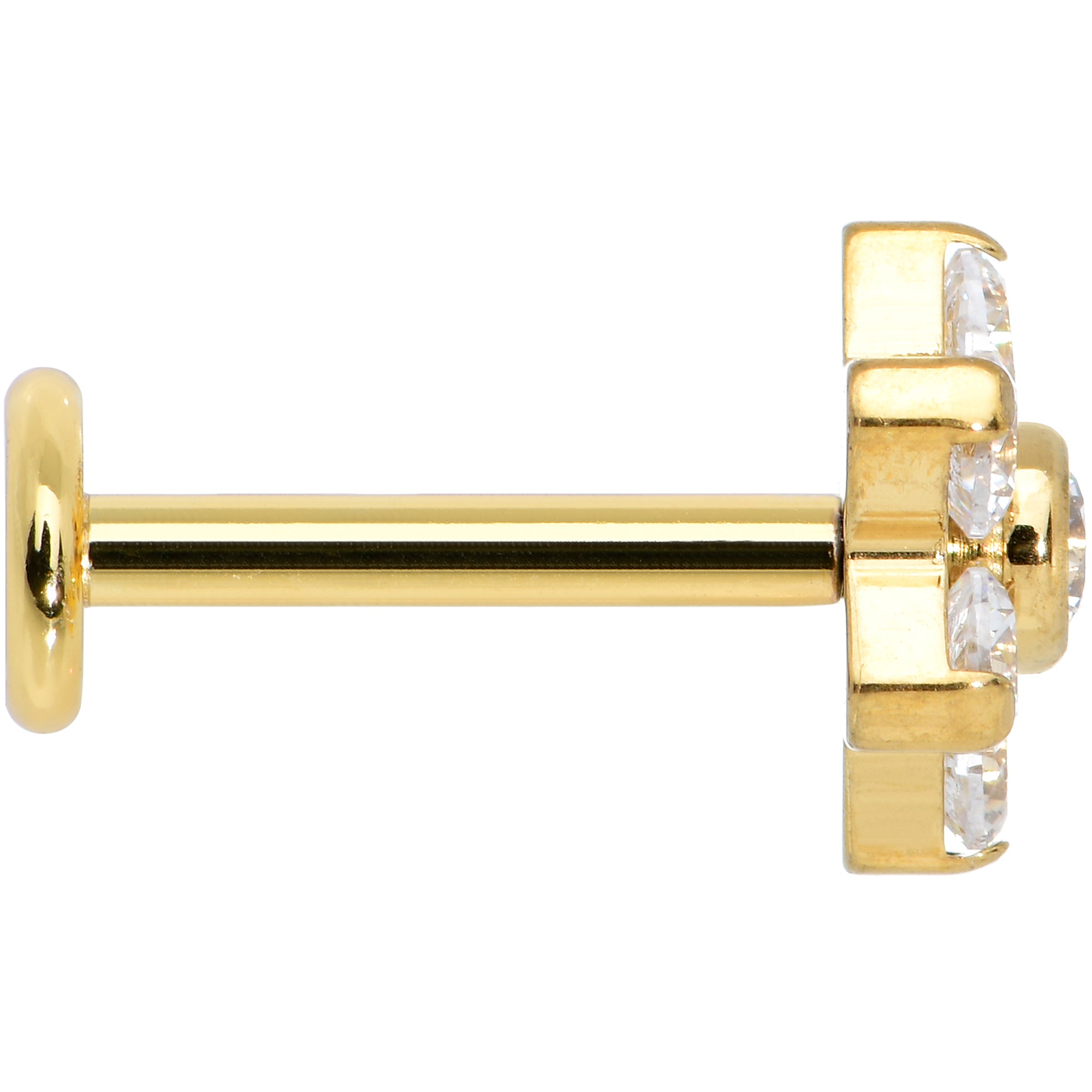 16G 1/4 Clear CZ Gem Gold Tone G23 Titanium Flower Labret Tragus