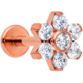 16G 1/4 Clear CZ Gem Rose Gold Tone G23 Titanium Flower Labret