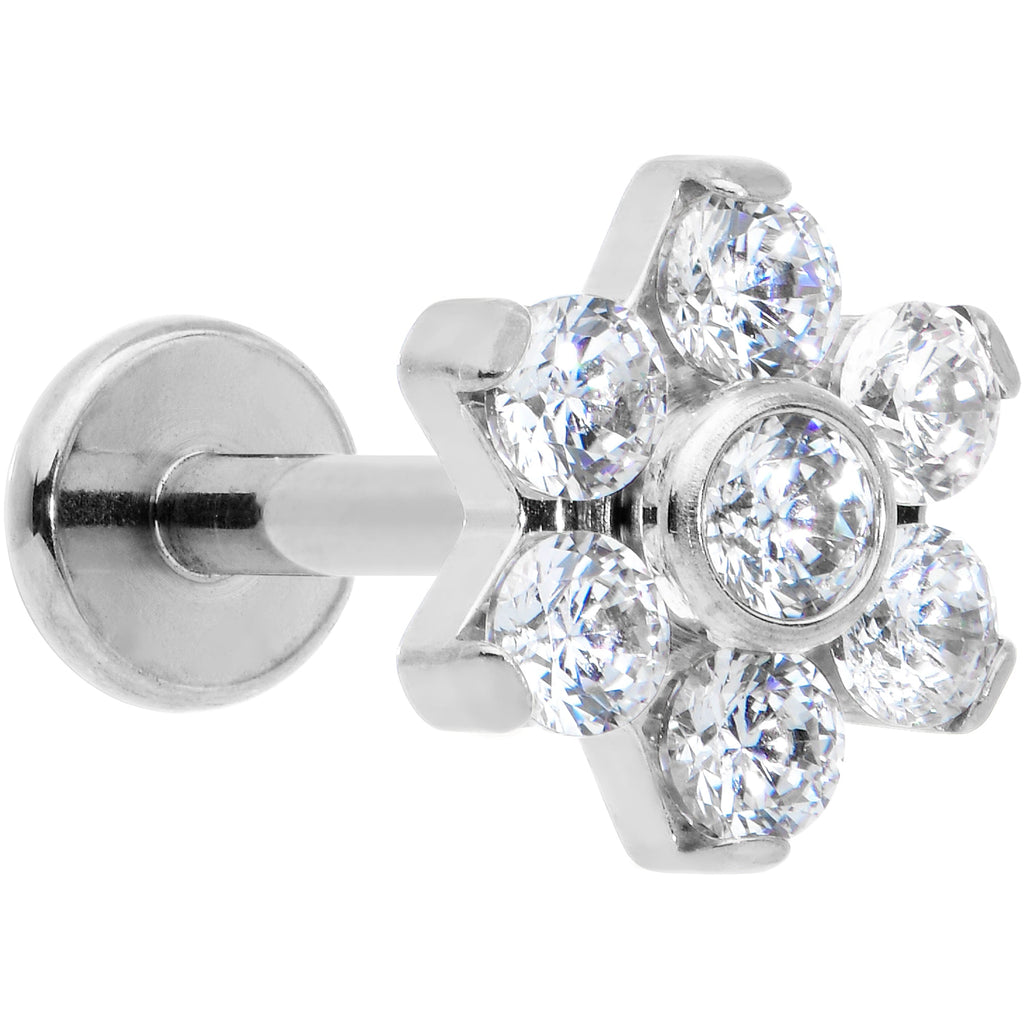 16G 5/16 Clear CZ Gem G23 Titanium Flower Labret Monroe Tragus