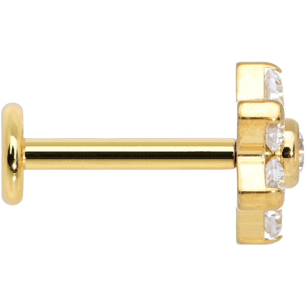 16G 5/16 Clear CZ Gem Gold Hue G23 Titanium Flower Labret Tragus