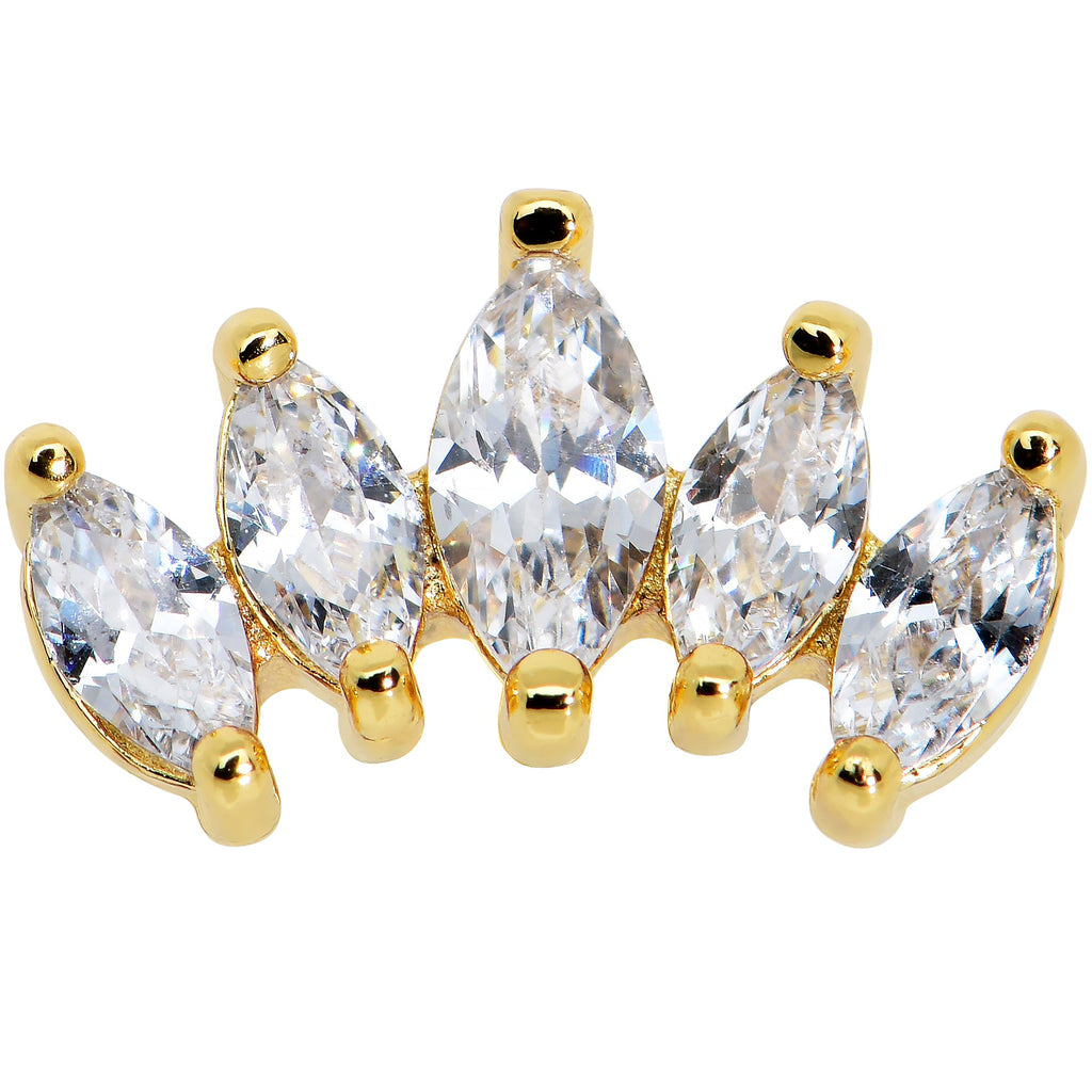 16G 1/4 Clear CZ Gem Gold Tone Fan Internal Thread Labret Tragus
