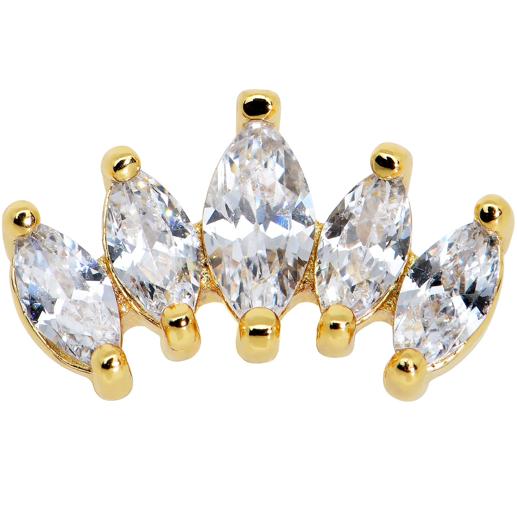 16G 1/4 Clear CZ Gem Gold Tone Fan Internal Thread Labret Tragus