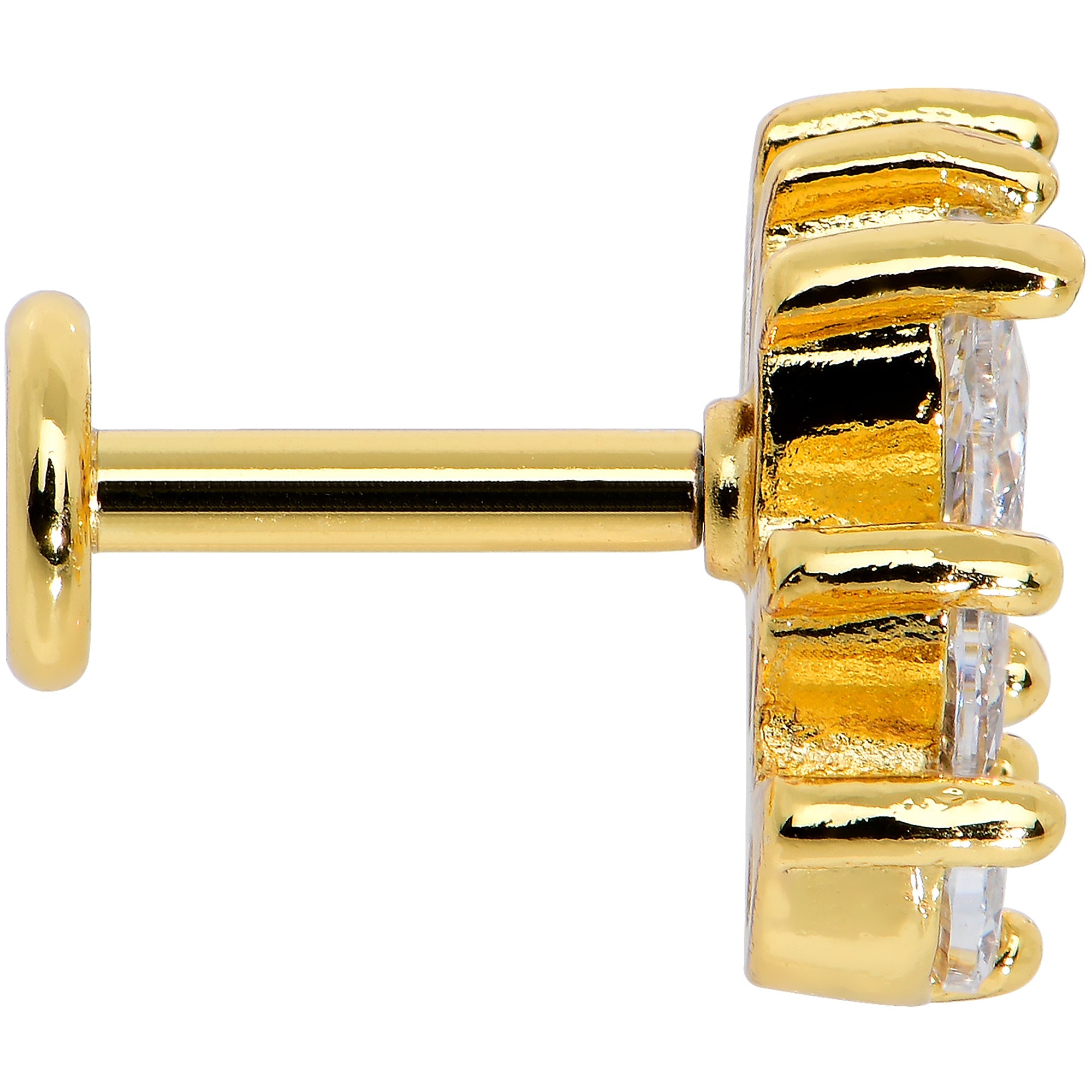 16G 1/4 Clear CZ Gem Gold Tone Fan Internal Thread Labret Tragus