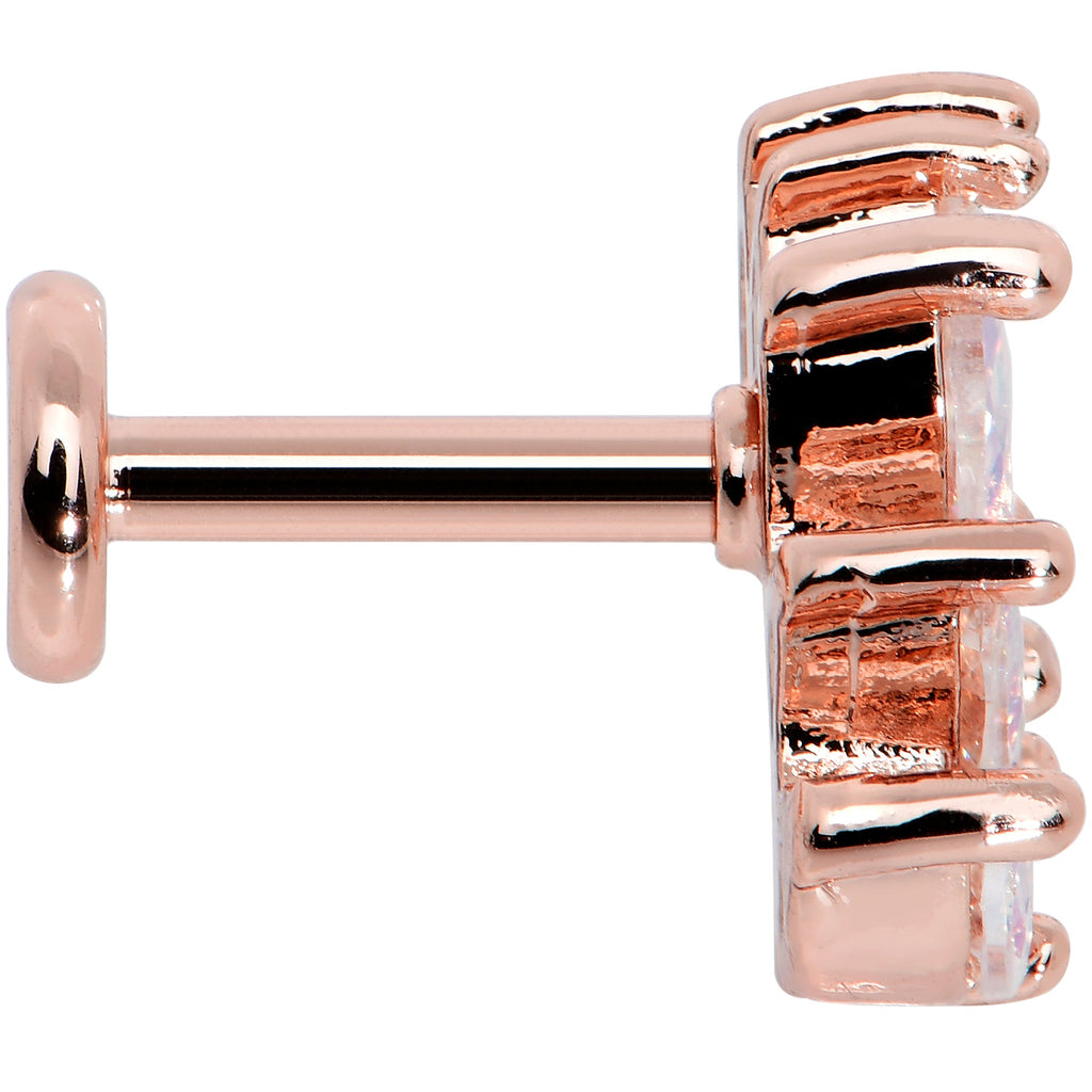 16G 1/4 Clear CZ Gem Rose Gold Hue Fan Internally Thread Labret