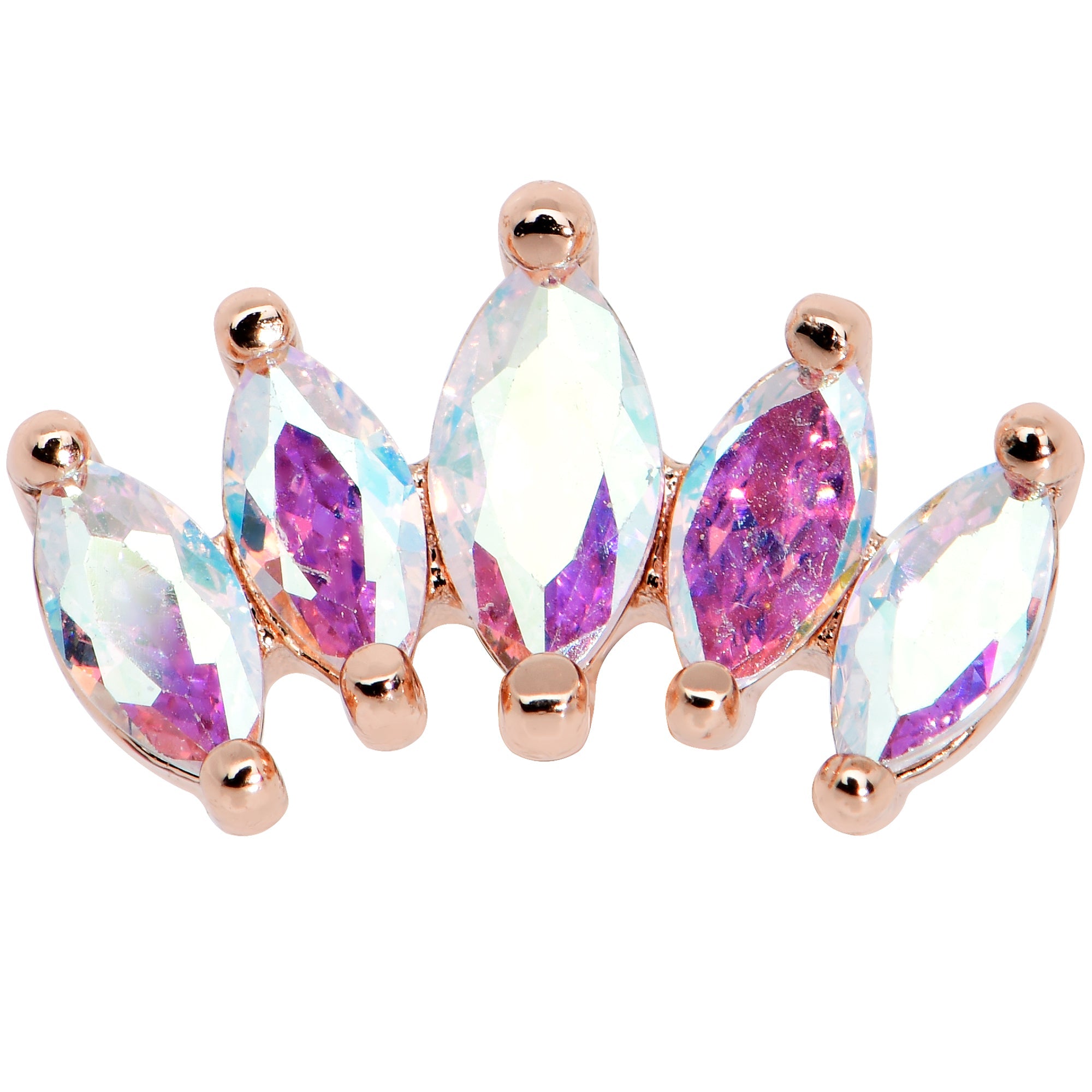 16G 1/4 Clear CZ Gem Rose Gold Hue Fan Internally Thread Labret