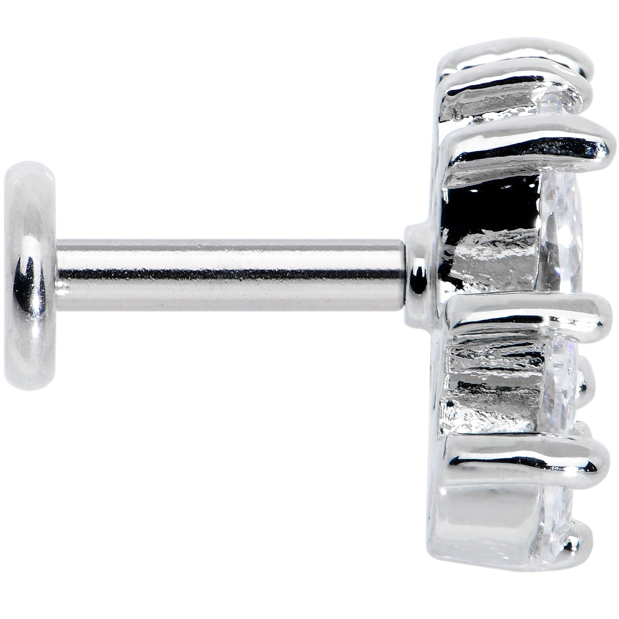 16G 1/4 Clear CZ Gem Fan Internally Threaded Labret Monroe Tragus