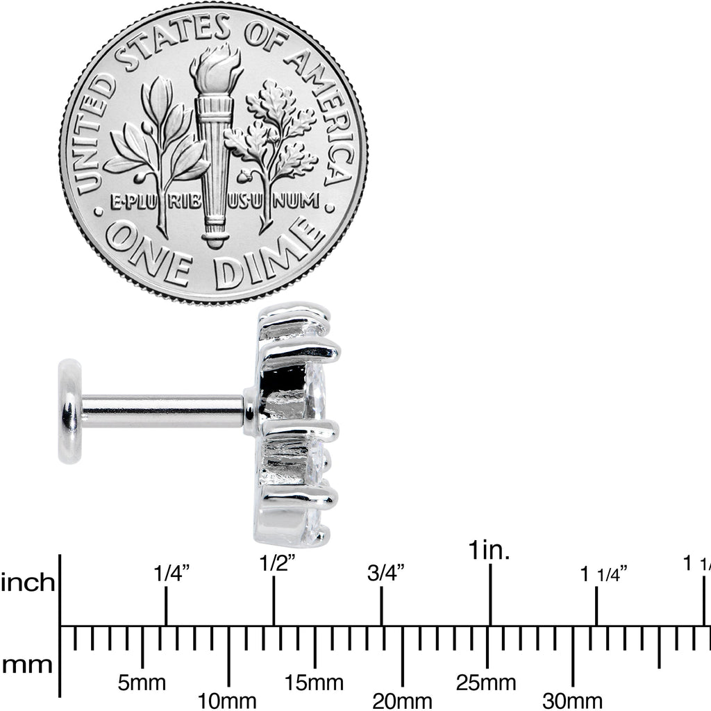 16G 1/4 Clear CZ Gem Fan Internally Threaded Labret Monroe Tragus