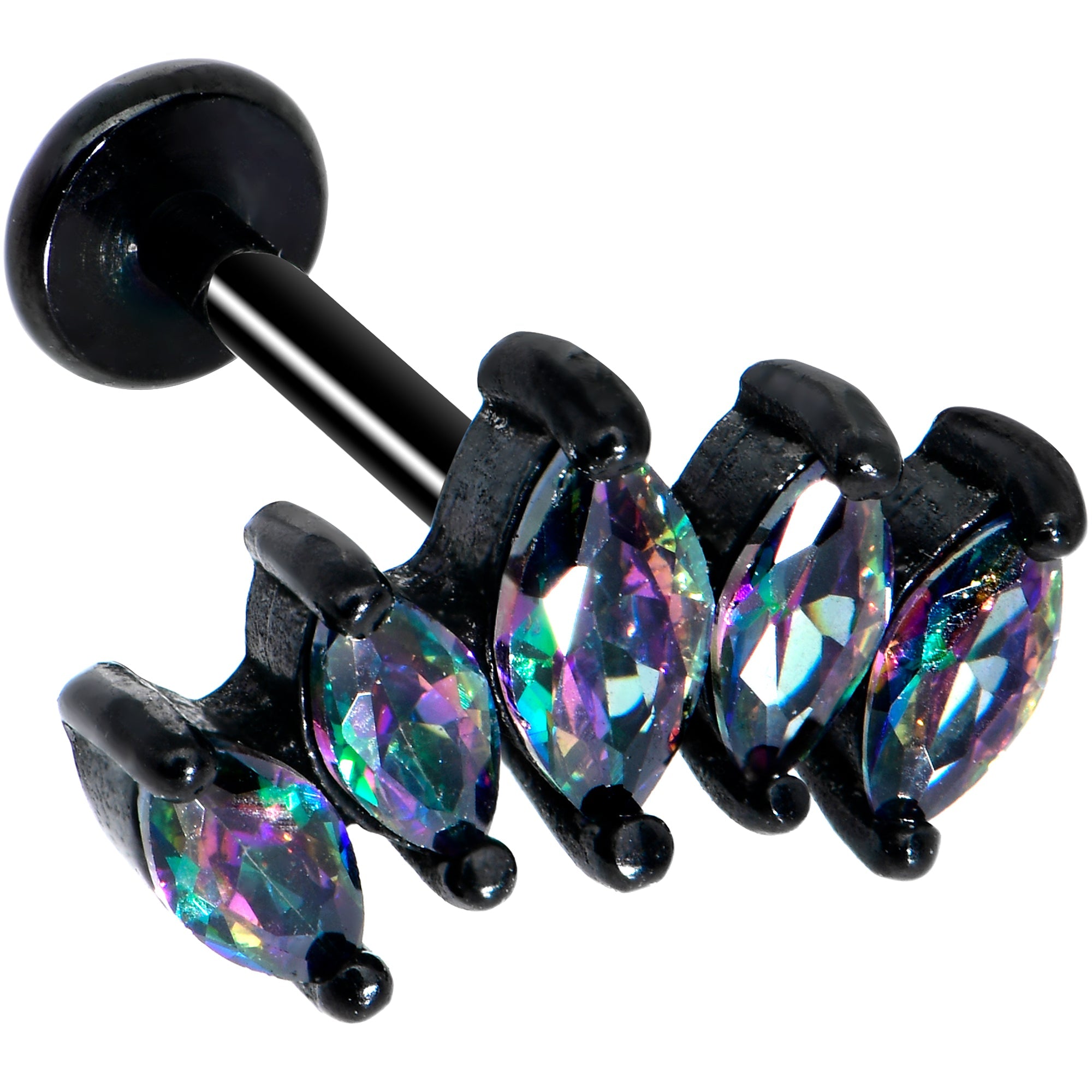 16G 5/16 Clear CZ Gem Black Fan Internally Threaded Labret Tragus
