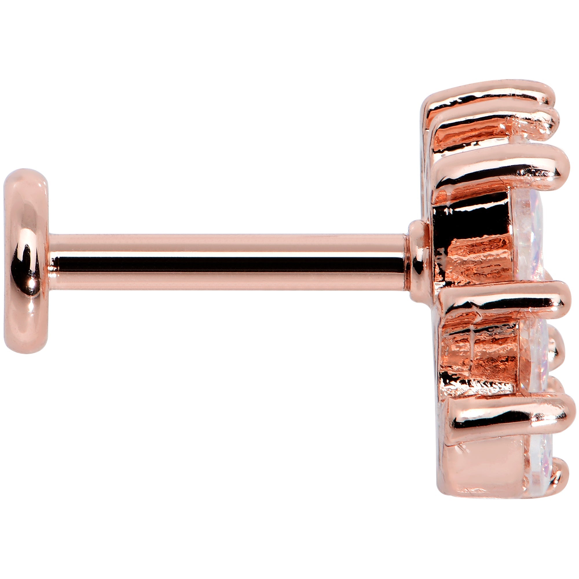 16G 5/16 Clear CZ Gem Rose Gold Hue Fan Internally Thread Labret