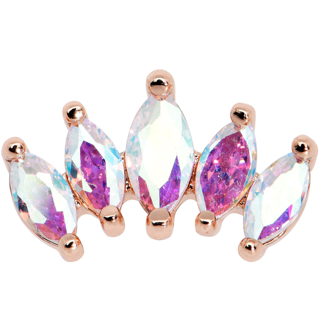 16G 5/16 Clear CZ Gem Rose Gold Hue Fan Internally Thread Labret