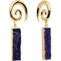 2G Blue Druzy Stone Rectangle Spiral Taper Ear Weights