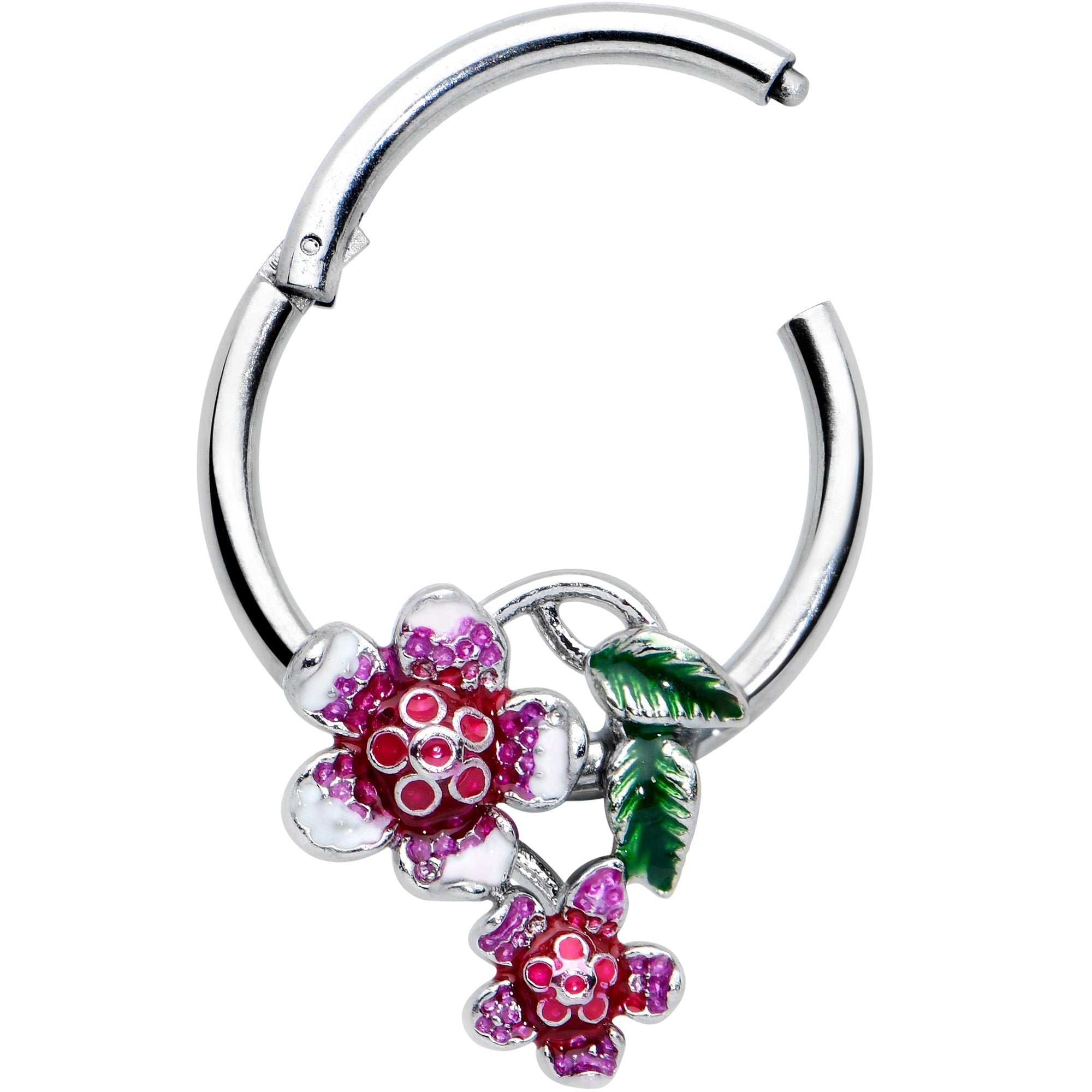 16G 3/8 Red Purple Flower in Flower Hinged Segment Ring