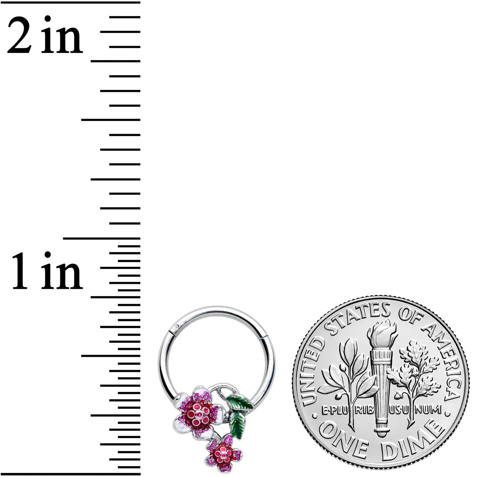 16G 3/8 Red Purple Flower in Flower Hinged Segment Ring