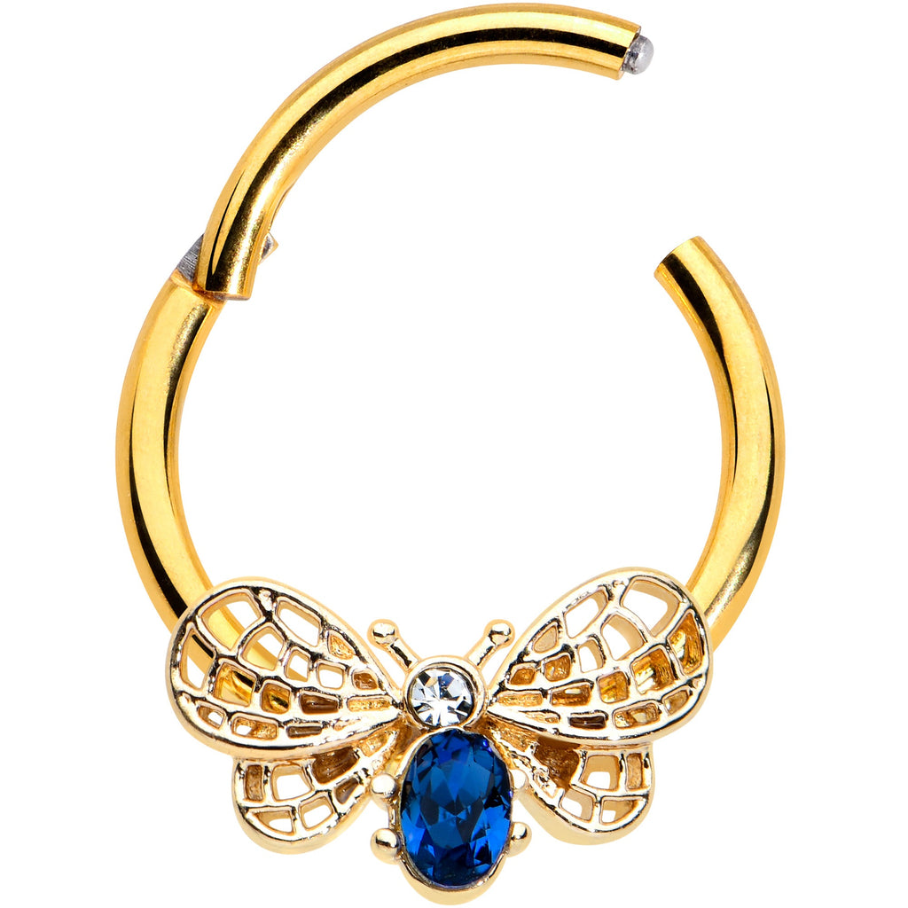 16G 3/8 Blue Gem Gold Tone Beautiful Bee Hinged Segment Ring