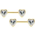 14G 9/16 Clear CZ Gold Tone Heart Love Valentine Nipple Ring Set