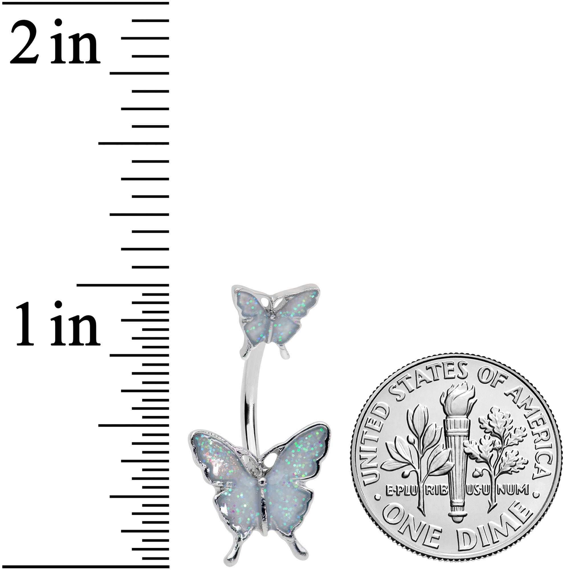White Double Butterfly Glitter Wings Double Mount Belly Ring
