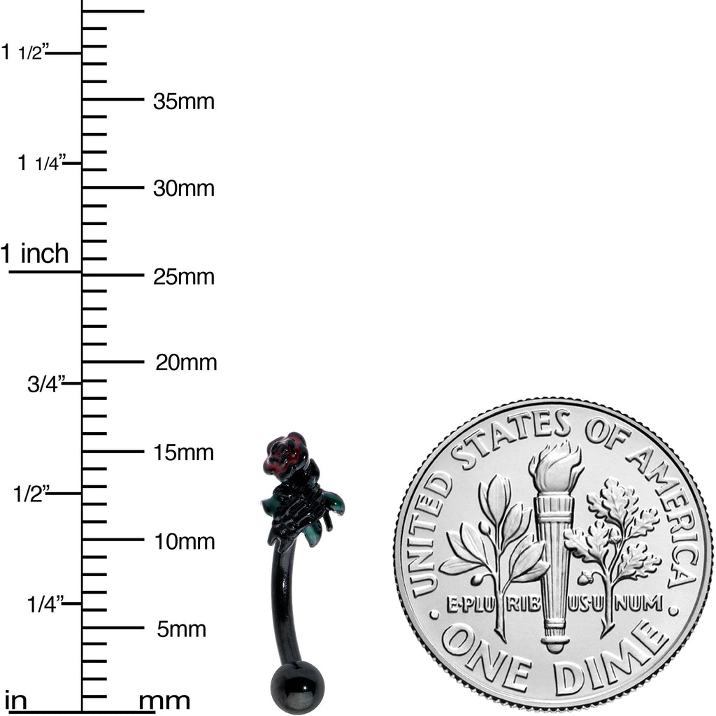 16G 5/16 Black Skeleton Flower Halloween Curved Eyebrow Ring