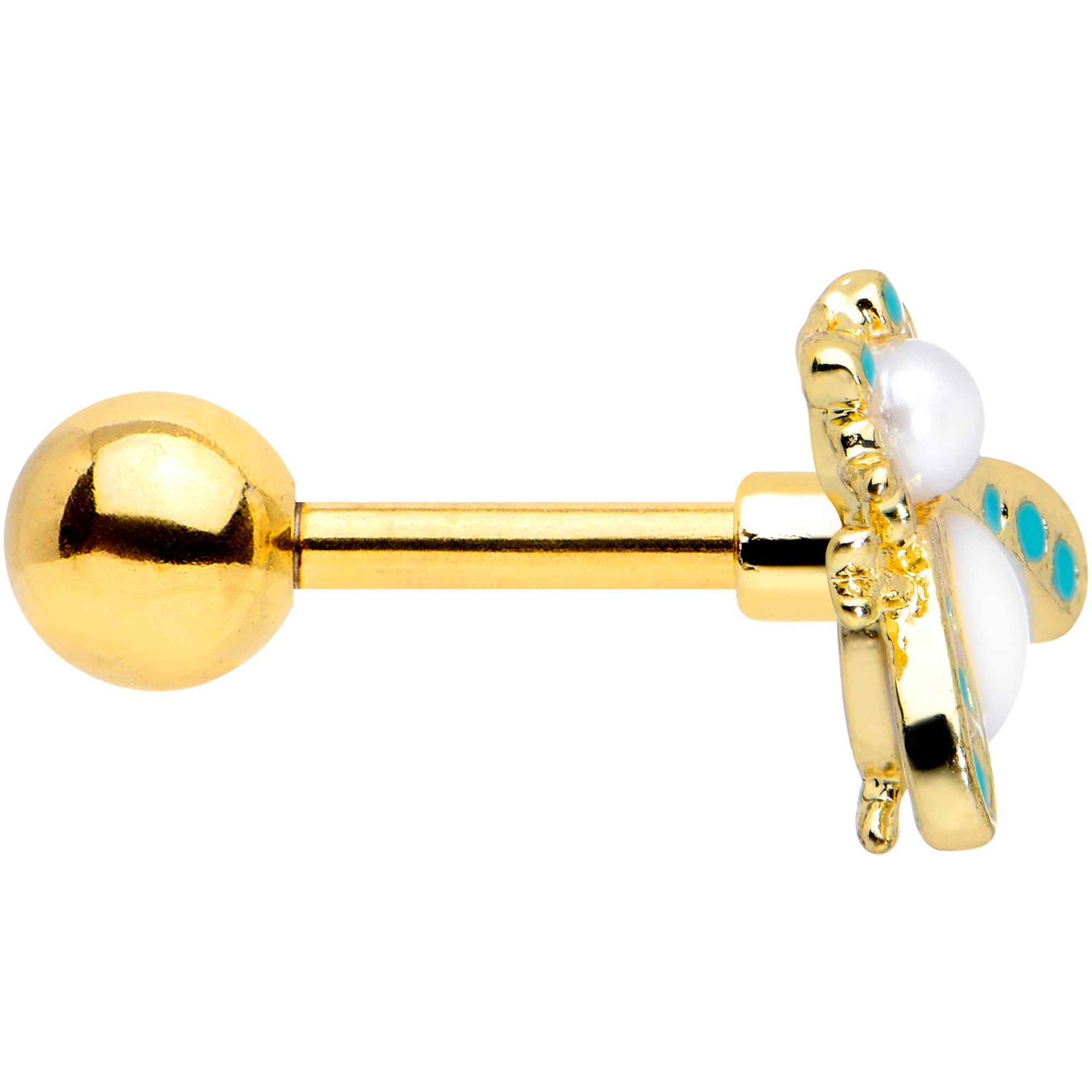 16G 1/4 White Gem Gold Tone Snow Bug Cartilage Tragus Earring