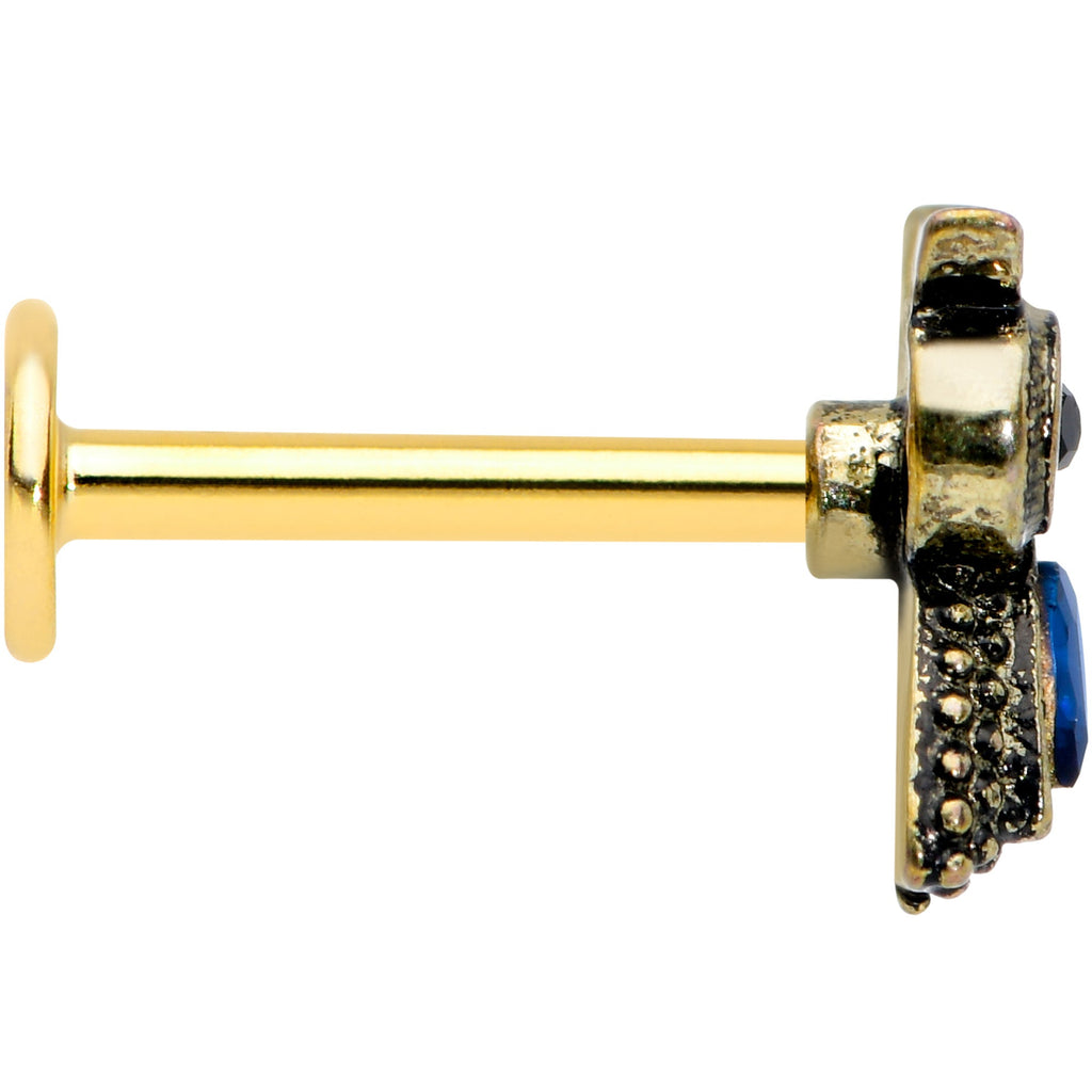 16G 5/16 Blue Gem Gold Tone Wide Eyed Owl Labret Monroe Tragus