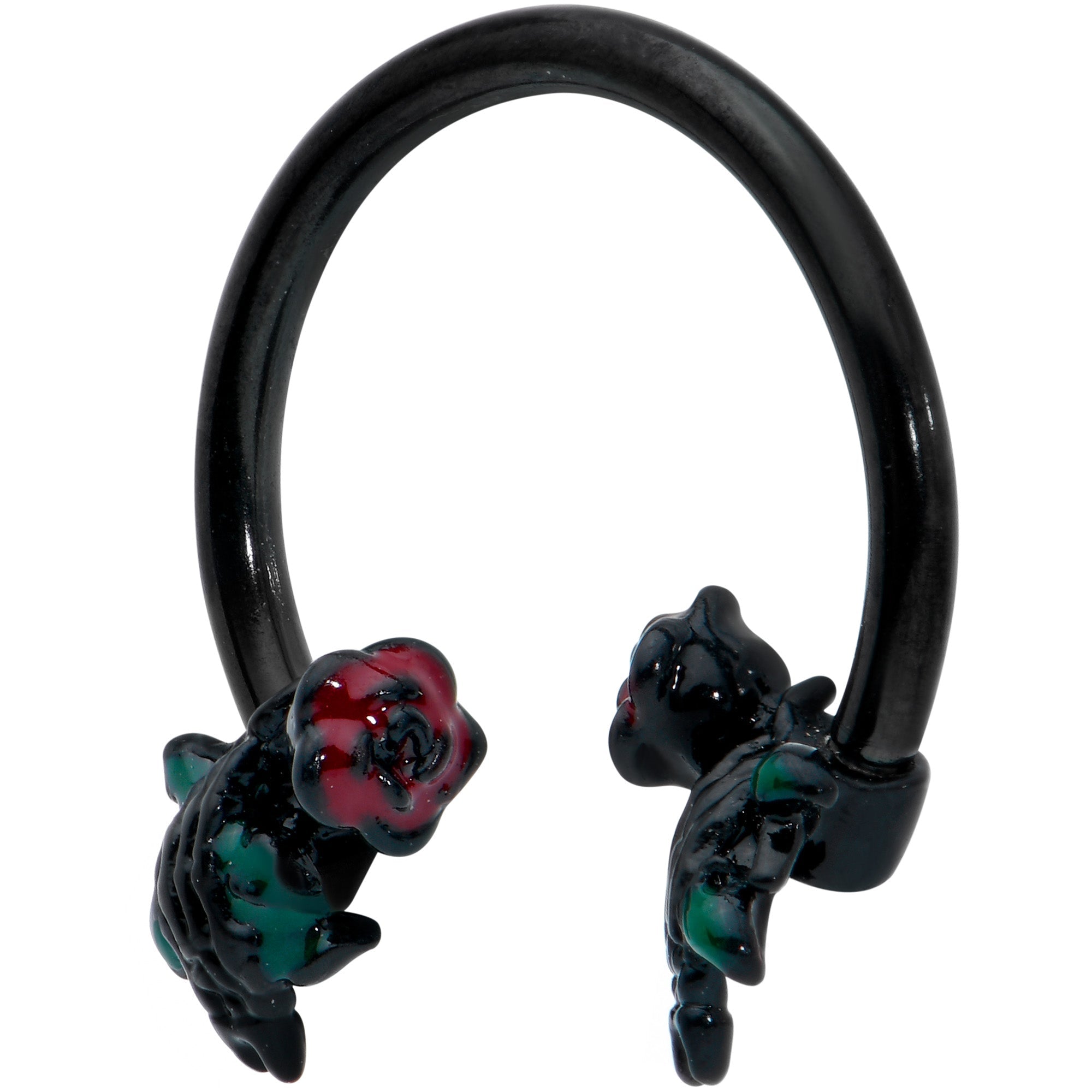 16G 3/8 Black Skeleton Flower Halloween Horseshoe Circular Barbell