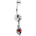 Clear Red Gem Swirling Oval Dangle Belly Ring