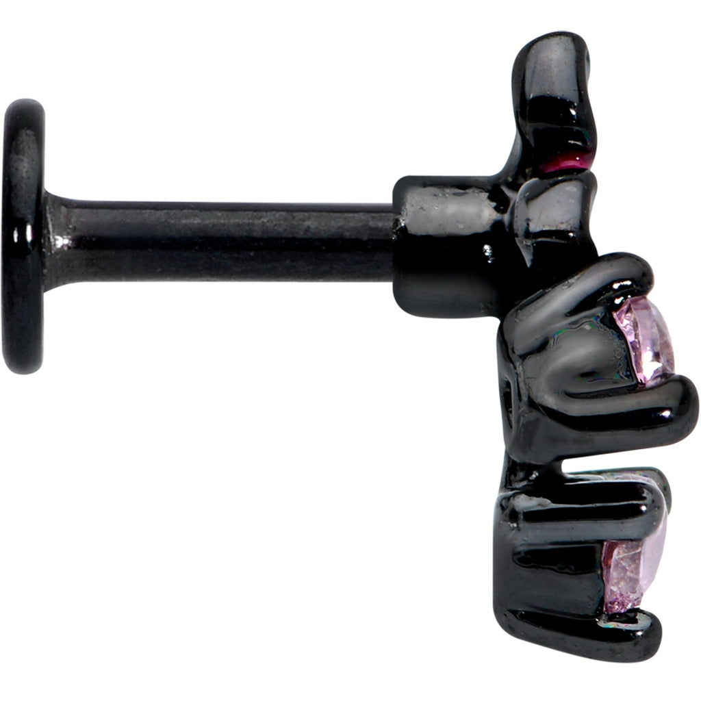 16G 1/4 Pink Gem Black Fanciful Flower Labret Monroe Tragus