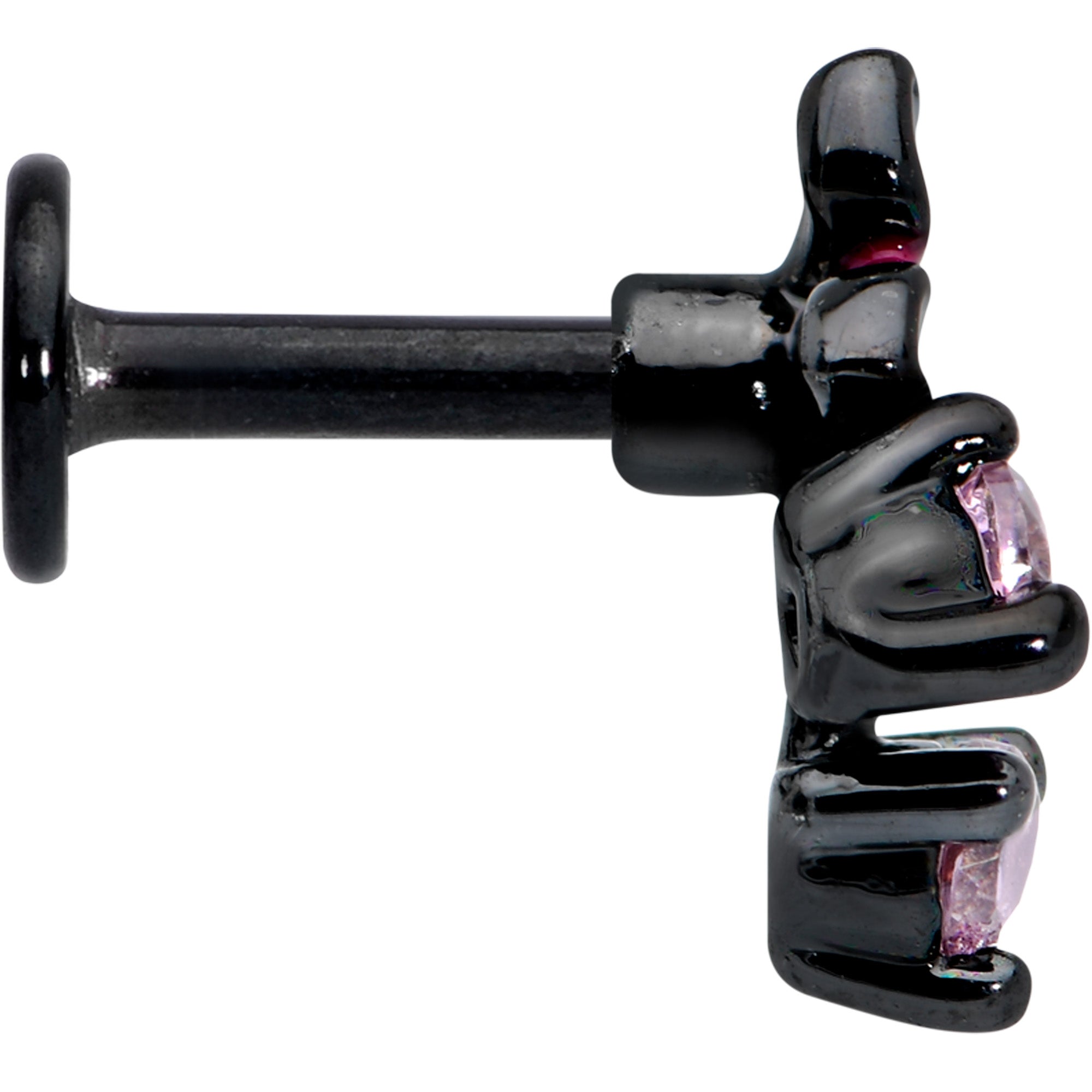 16G 1/4 Pink Gem Black Fanciful Flower Labret Monroe Tragus