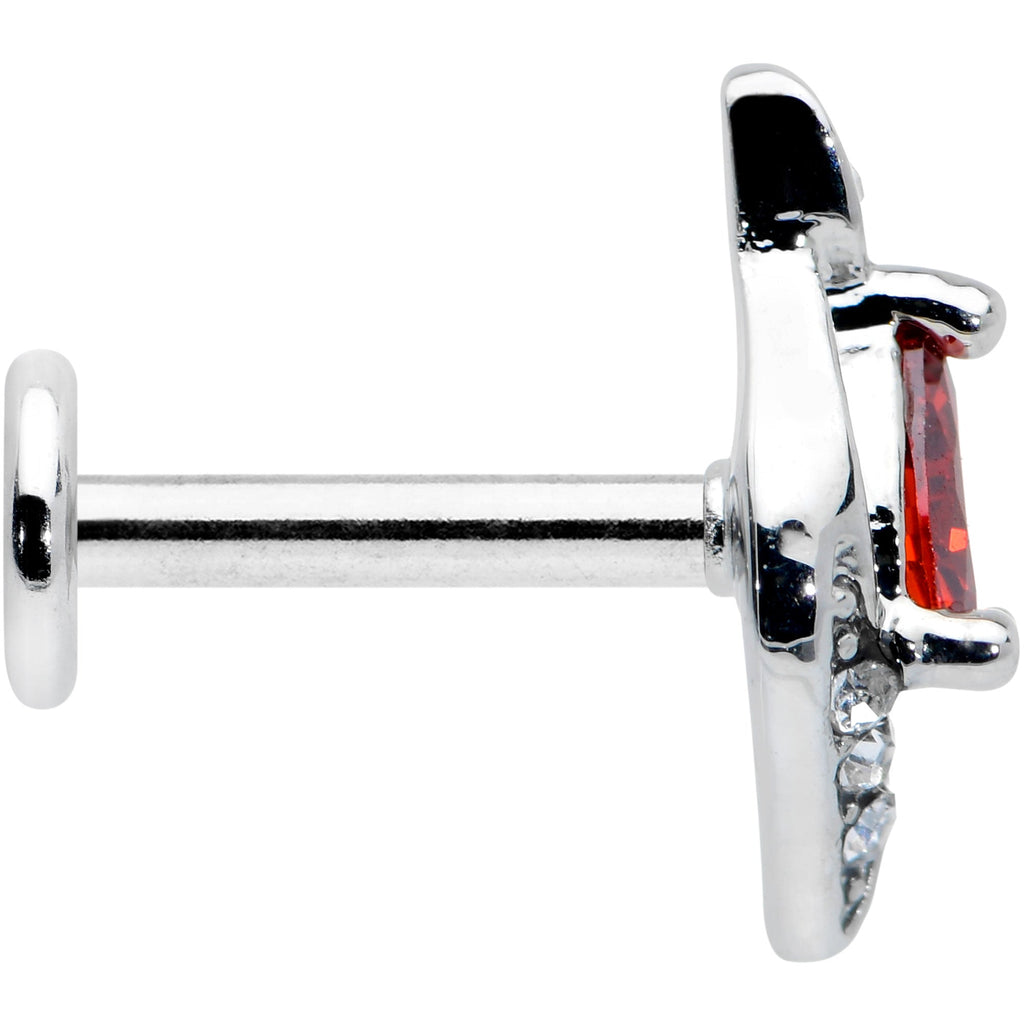 16G 1/4 Clear Red Gem Swirling Oval Labret Monroe Tragus