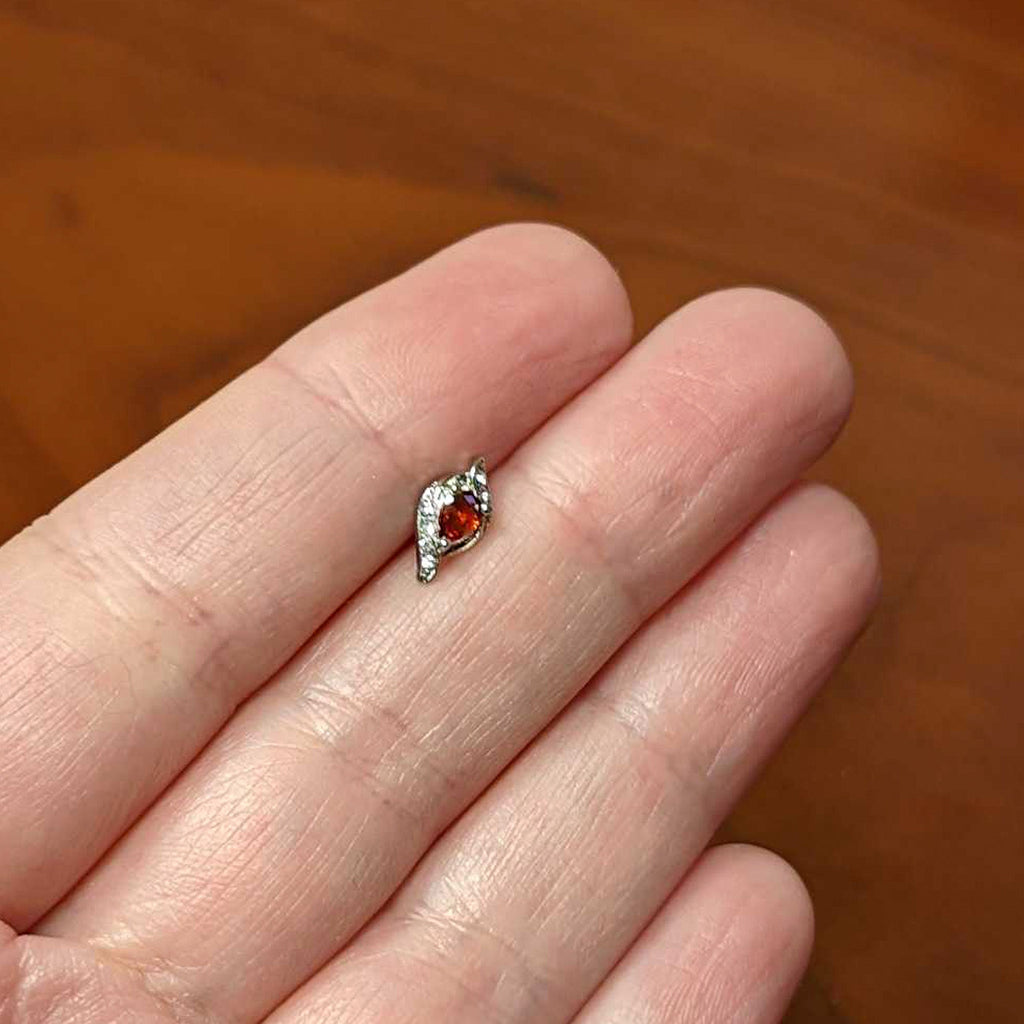 16G 1/4 Clear Red Gem Swirling Oval Labret Monroe Tragus