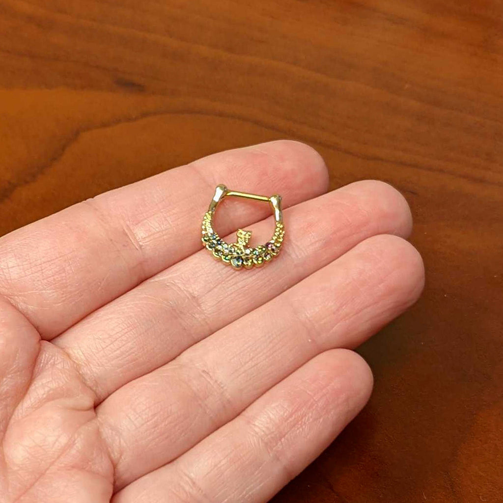 16G 5/16 Aurora Gem Gold Tone Owl Moon Cartilage Clicker