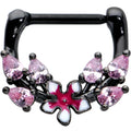 16G 5/16 Pink Gem Black Fanciful Flower Cartilage Clicker